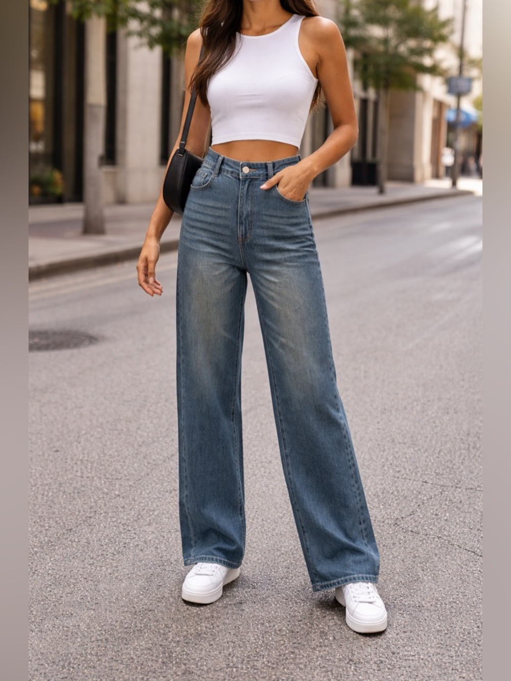 Wide Leg High-Rise Women’s Jeans in Blue - Picture 1 of 14